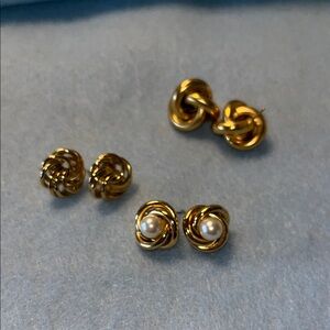 Set of 3 pair Elegant Gold Knot Earrings- Vintage